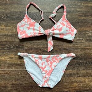 Raisins Pink Floral Bikini Set Size Juniors M | Tie Front Top & Ruched Bottoms